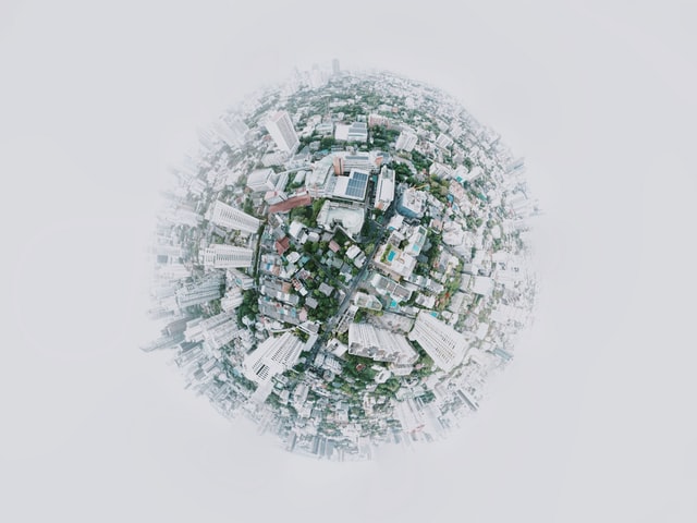Fish eye photography of a city