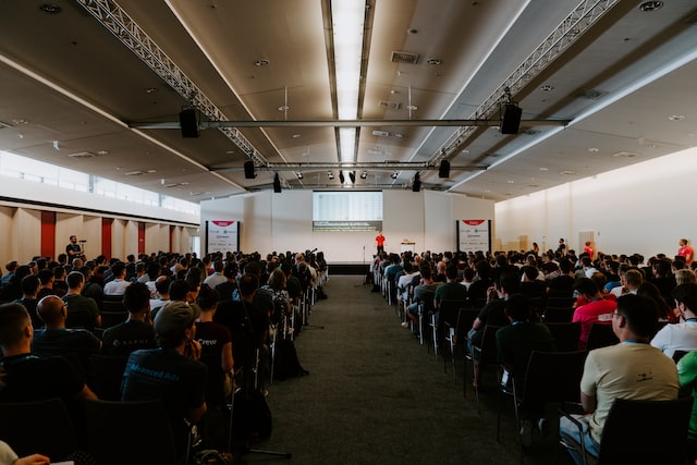 a group of people at a business event