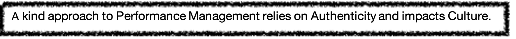 Image with the following writing "A kind approach to Performance Management relies on Authenticity and impacts Culture"