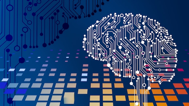 A computer circuit board with the drawing of a brain on it